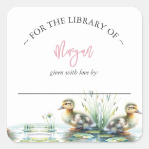 Girl Duck Baby Shower Bookplate Square Sticker