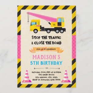 Girl dump truck birthday invitation