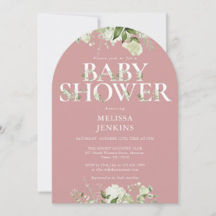 Girl Dusty Rose Pink Greenery Letter Baby Shower Invitation