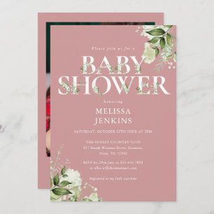 Girl Dusty Rose Pink Greenery Pink Baby Shower Invitation