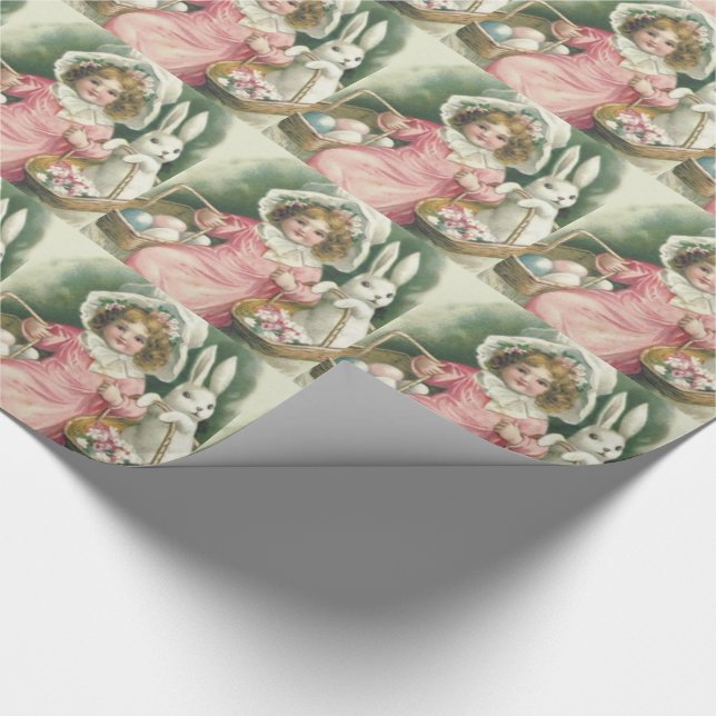 Girl Easter Basket Bunny Coloured Eggs Wrapping Paper (Corner)