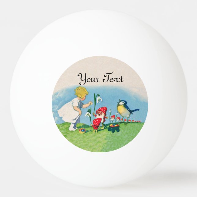 Girl Easter Lilly Gnome Elves Singing Bird Basket Ping Pong Ball (Front)