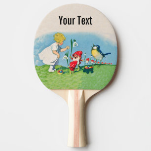 Girl Easter Lilly Gnome Elves Singing Bird Basket Ping Pong Paddle