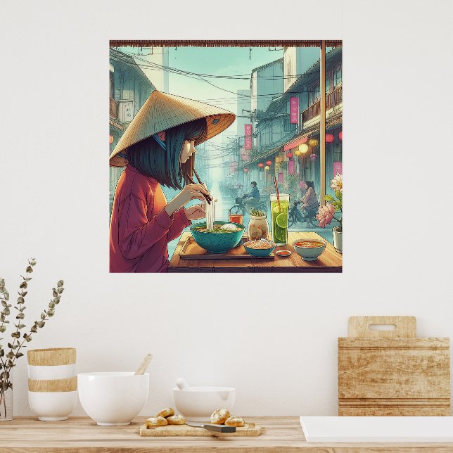 girl eat pho vietnam poster (Kitchen)