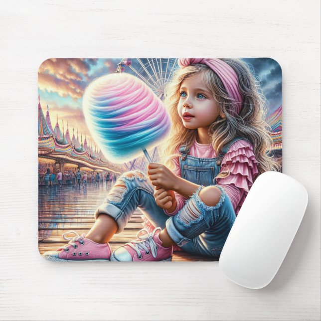 Girl Eating Carnival Cotton Candy Mouse Mat (With Mouse)