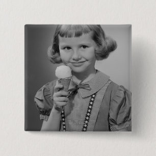 Girl Eating Ice Cream 15 Cm Square Badge