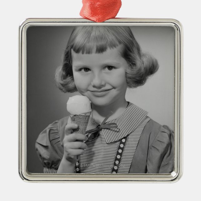 Girl Eating Ice Cream Metal Tree Decoration (Front)