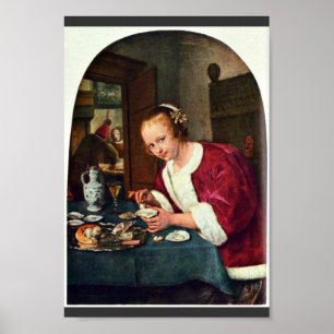 Girl Eating Oysters., Oestereetstertje  By Jan Ste Poster