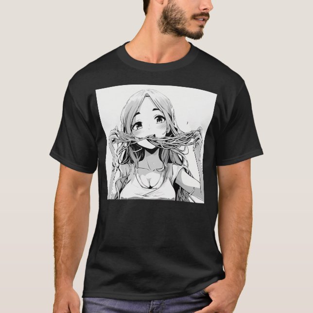 Girl Eating Spaghetti Manga  T-Shirt (Front)