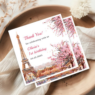 Girl Eiffel Tower Paris 1st Birthday Napkin