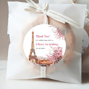 Girl Eiffel Tower Paris 1st Birthday Party Favour Tags