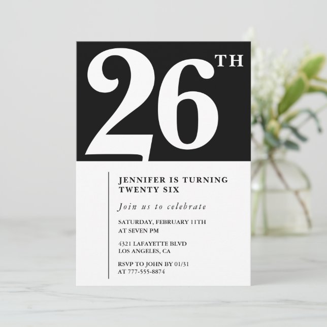 Girl Elegant 26th birthday invitation Chic Simple (Standing Front)
