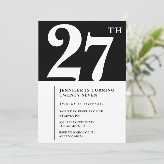 Girl Elegant 27th birthday invitation Chic Simple (Standing Front)