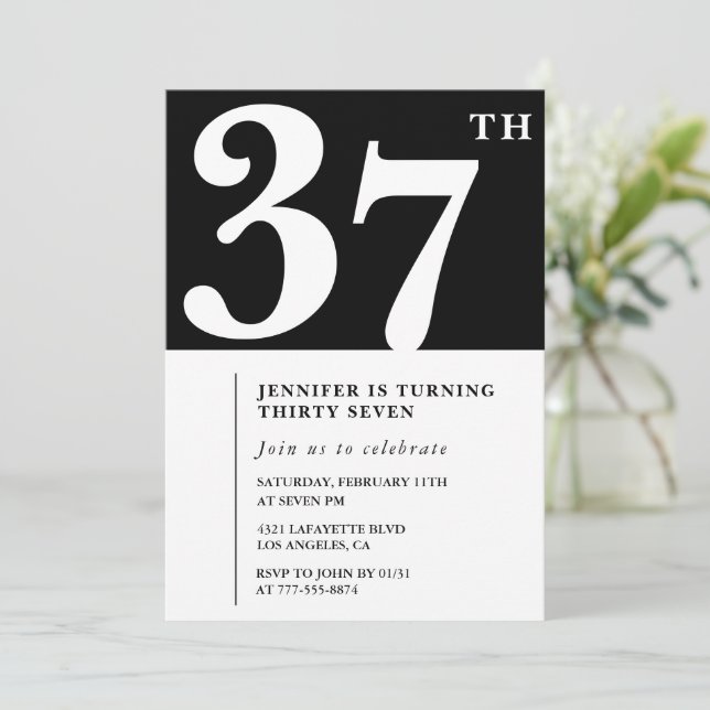 Girl Elegant 37th birthday invitation Chic Simple (Standing Front)