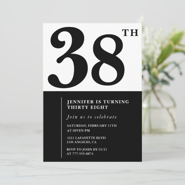 Girl Elegant 38th birthday invitation Black White  (Standing Front)