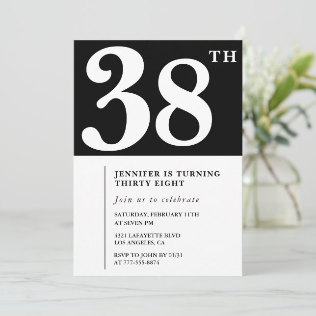 Girl Elegant 38th birthday invitation Chic Simple (Standing Front)