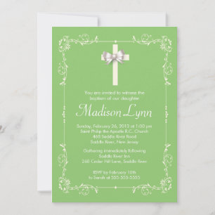Girl Elegant Baptism   Christening Elegant Cross Invitation