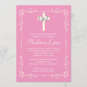 Girl Elegant Baptism   Christening Elegant Cross Invitation