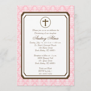 Girl Elegant Christening Invitation - Pink
