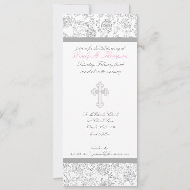 Girl Elegant Cross Christening Invitations (Front)