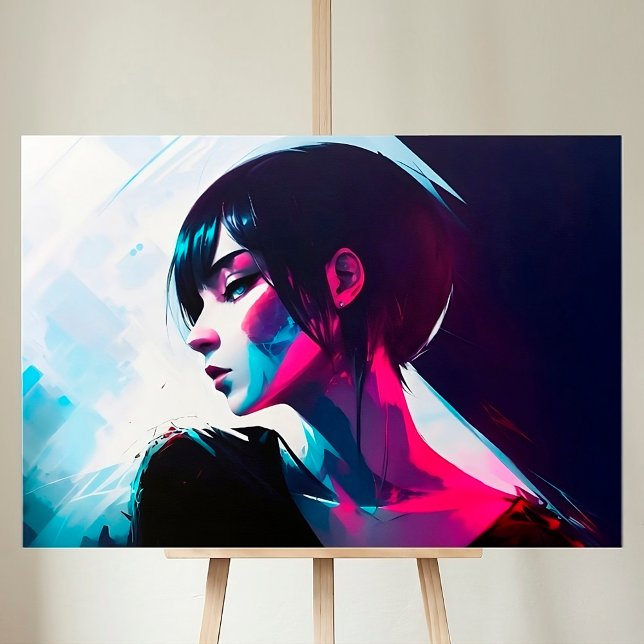 Girl Elegant Fashion Cyberpunk Aesthetic Neon Art Canvas Print (Creator Uploaded)