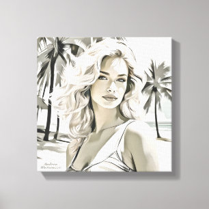 Girl Elegant in Black and White Canvas Print