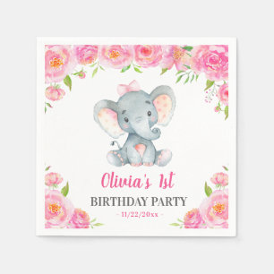 Girl Elephant 1st 2nd Birthday Party Little Peanut Napkin