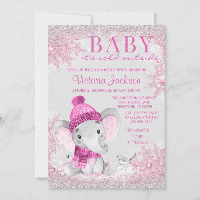 Girl Elephant Baby its Cold Outside Baby Shower Invitation (Front)