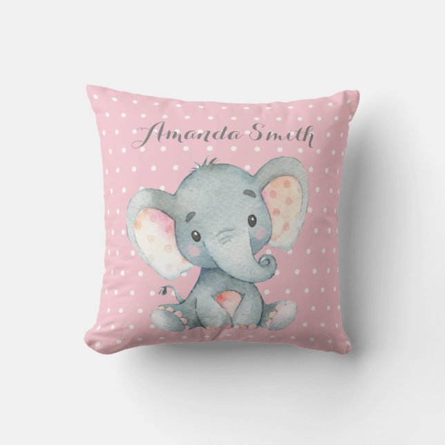 Girl Elephant Baby Pink and Grey Cushion (Front)