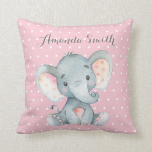 Girl Elephant Baby Pink and Grey Cushion