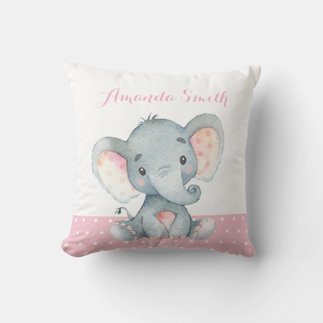 Girl Elephant Baby Pink Cushion (Front)