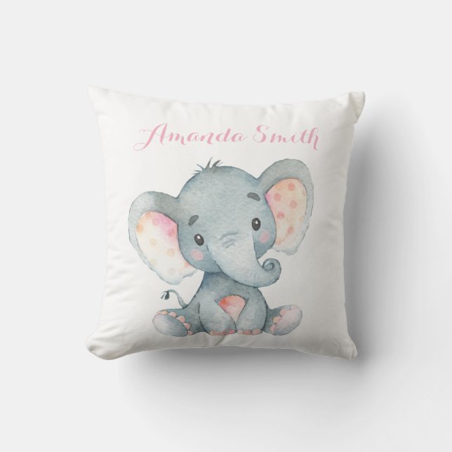 Girl Elephant Baby Pink Cushion (Front)