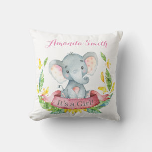 Girl Elephant Baby Pink Cushion