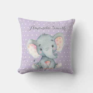 Girl Elephant Baby Purple and Gray Cushion