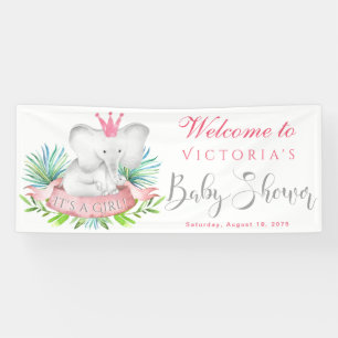 Girl Elephant Baby Shower Banners