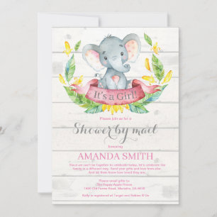 Girl Elephant Baby Shower by Mail Invitation