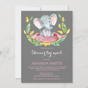 Girl Elephant Baby Shower by Mail Invitation