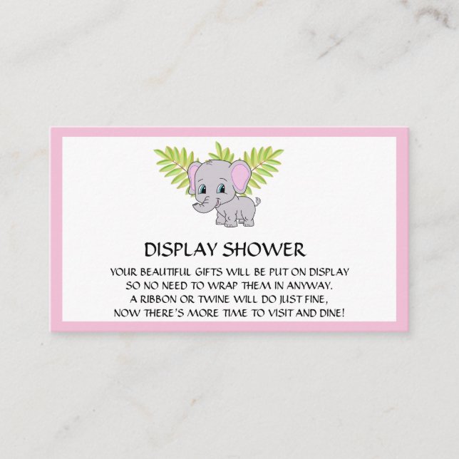 Girl Elephant Baby Shower Display Shower Pink Enclosure Card (Front)