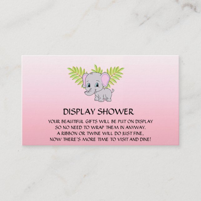 Girl Elephant Baby Shower Display Shower Pink Enclosure Card (Front)