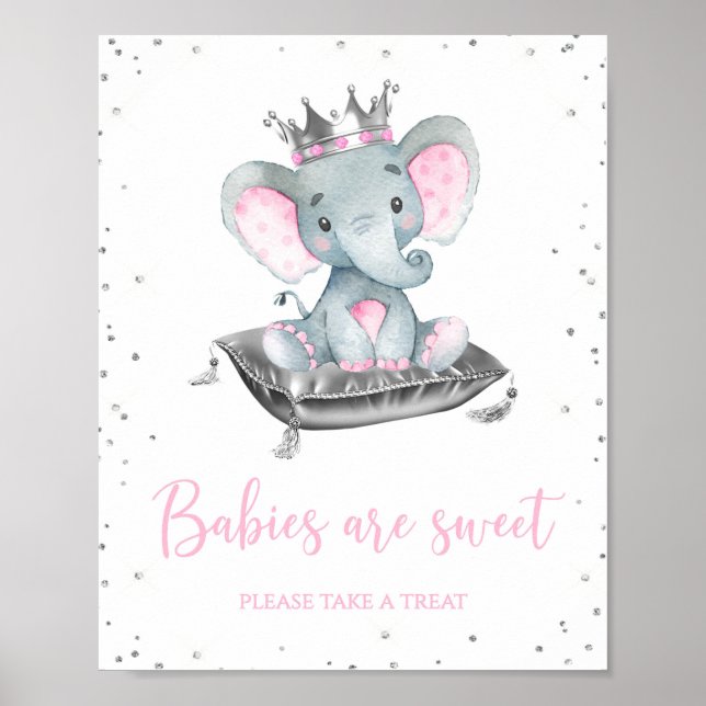 Girl Elephant Baby Shower Favour Table Signs (Front)