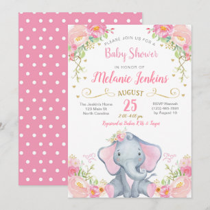 Girl Elephant Baby Shower Invitation