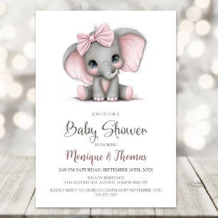 Girl Elephant Baby Shower Invitation