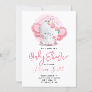 Girl Elephant Baby Shower Invitation