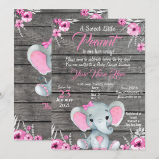 Girl Elephant Baby Shower Invitation, rustic, pink Invitation