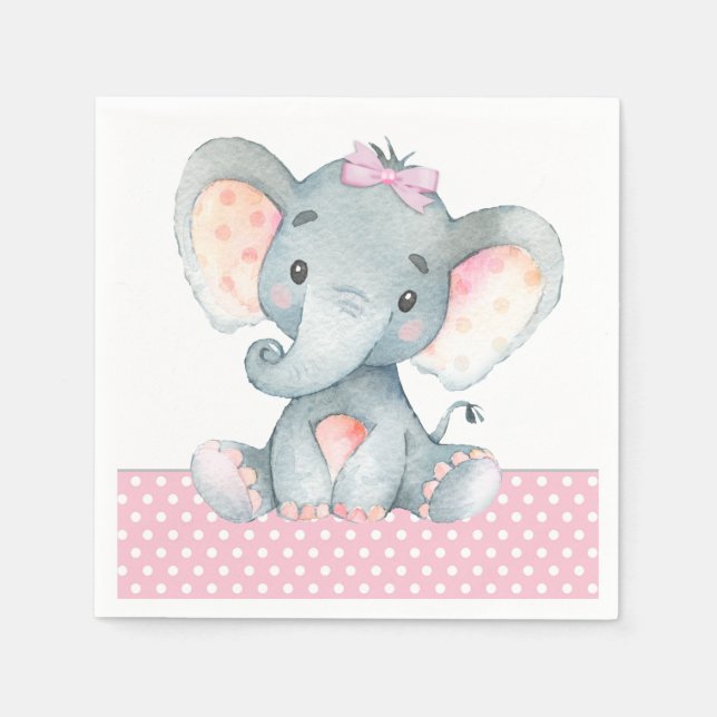 Girl Elephant Baby Shower Paper Napkins (Front)