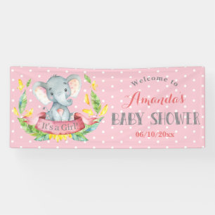 Girl Elephant Baby Shower Pink and Gray Banner