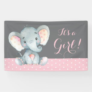 Girl Elephant Baby Shower Pink and Grey Banner