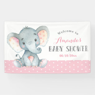 Girl Elephant Baby Shower Pink and Grey Banner