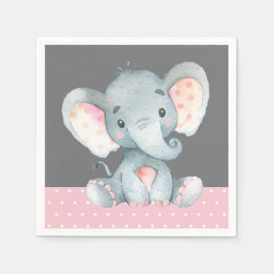 Girl Elephant Baby Shower Pink and Grey Napkin