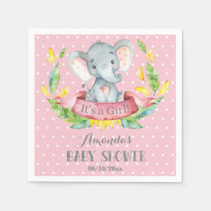 Girl Elephant Baby Shower Pink and Grey Napkins